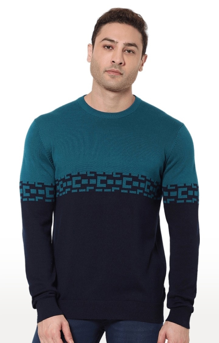 Men's Blue Colourblock Sweaters