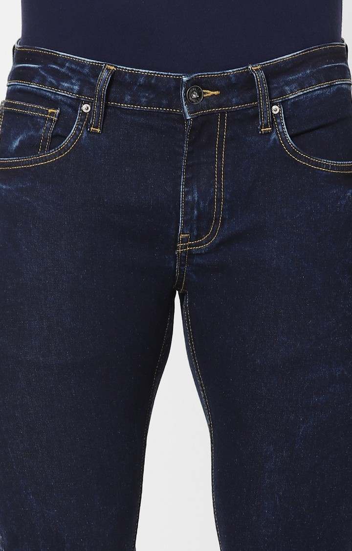 Men's Blue Cotton Blend Solid Slim Jeans
