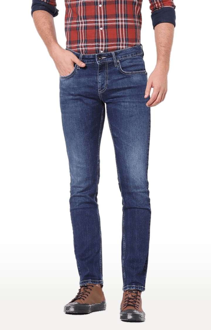 Men's Blue Cotton Solid Slim Jeans