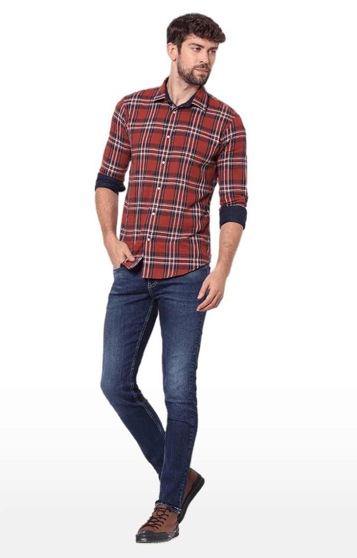 Men's Blue Cotton Solid Slim Jeans