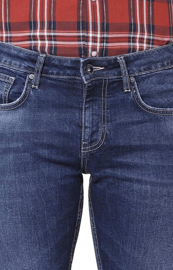 Men's Blue Cotton Solid Slim Jeans