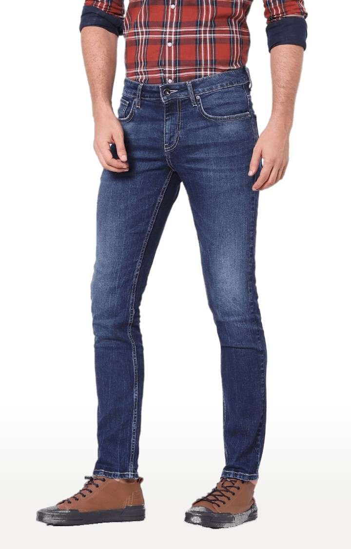 Men's Blue Cotton Solid Slim Jeans