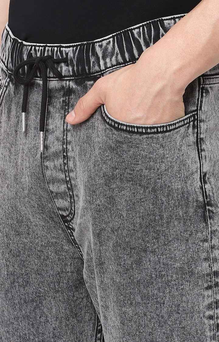 Men's Grey Cotton Solid Joggers Jeans