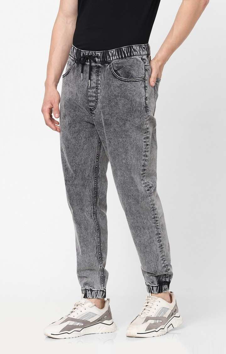 Men s Grey Cotton Solid Joggers Jeans