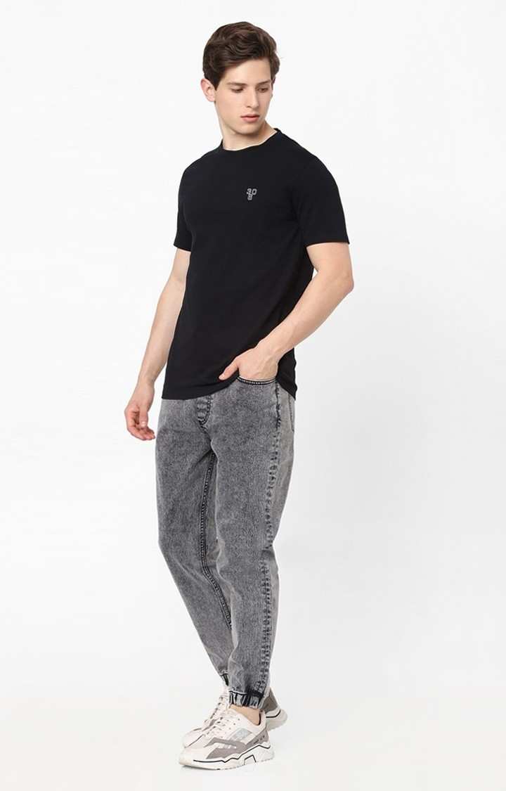 Men's Grey Cotton Solid Joggers Jeans