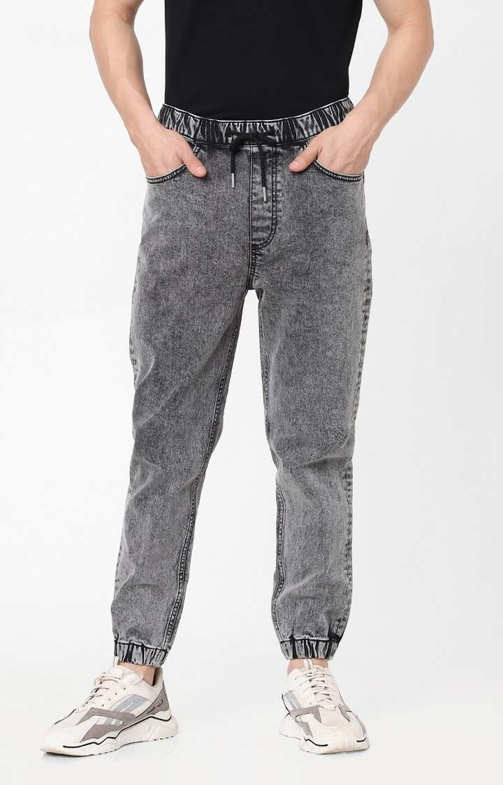 Men's Grey Cotton Solid Joggers Jeans