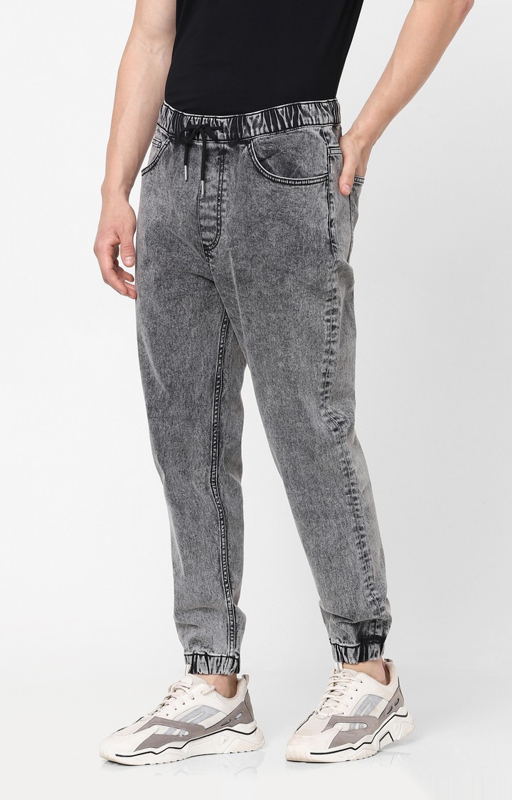 Men's Grey Cotton Solid Joggers Jeans