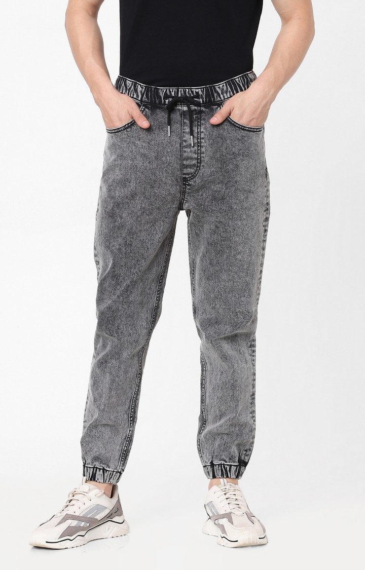 celio | Men's Grey Cotton Solid Joggers Jeans 0
