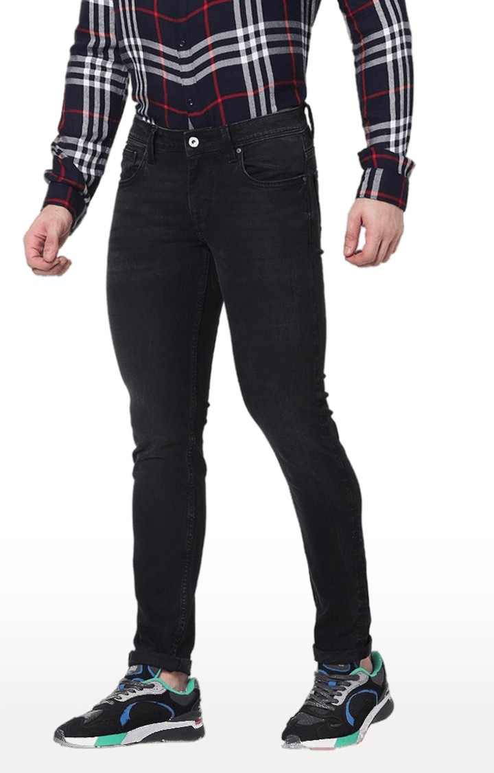 Men's Black Cotton Blend Solid Slim Jeans