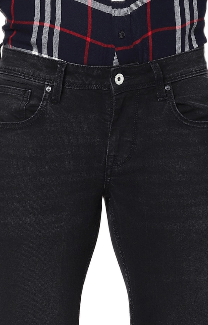 Men's Black Cotton Blend Solid Slim Jeans