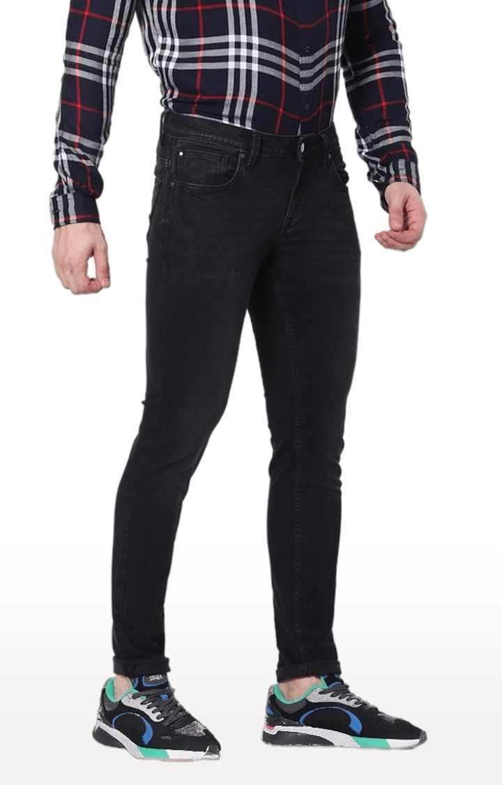 Men's Black Cotton Blend Solid Slim Jeans