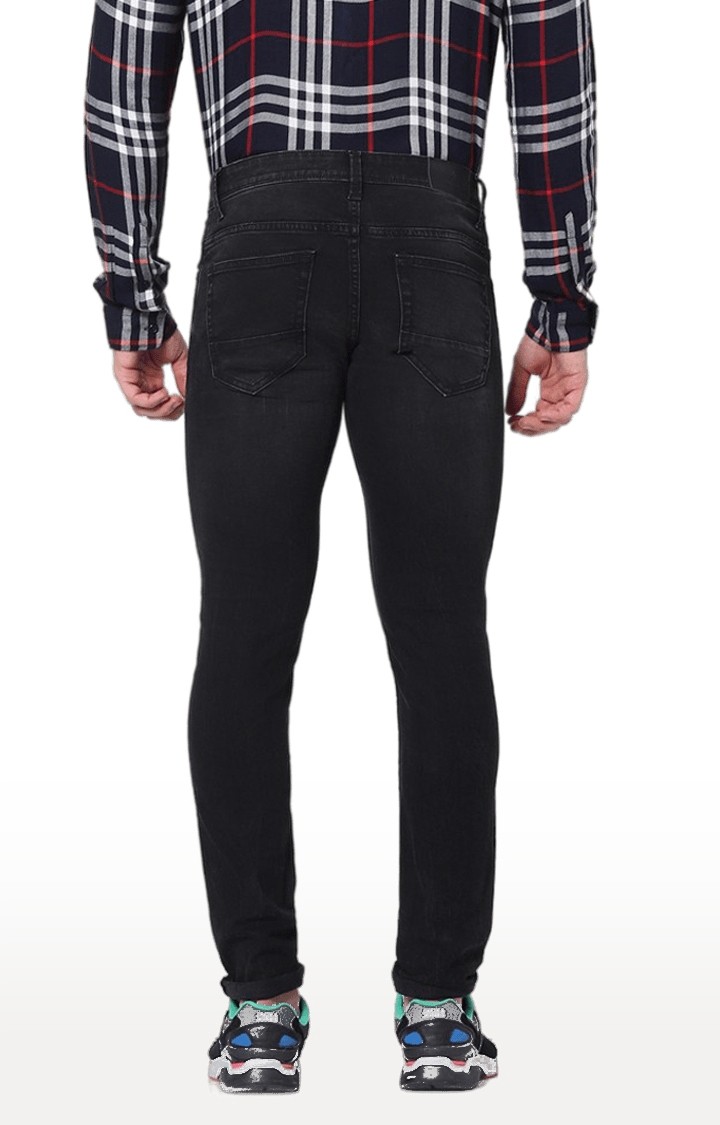 Men's Black Cotton Blend Solid Slim Jeans