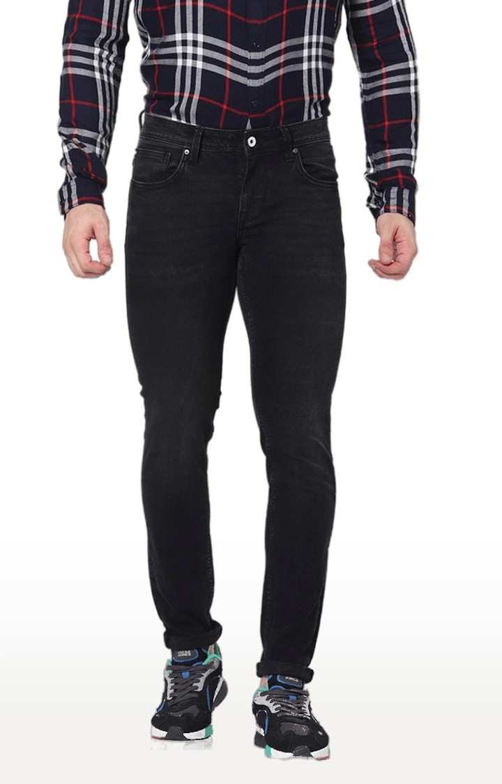 Men's Black Cotton Blend Solid Slim Jeans