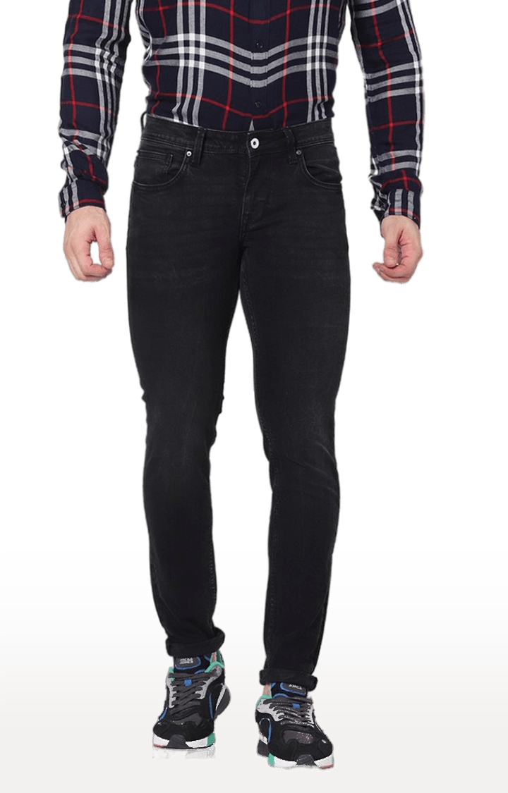 celio | Men's Black Cotton Blend Solid Slim Jeans 0