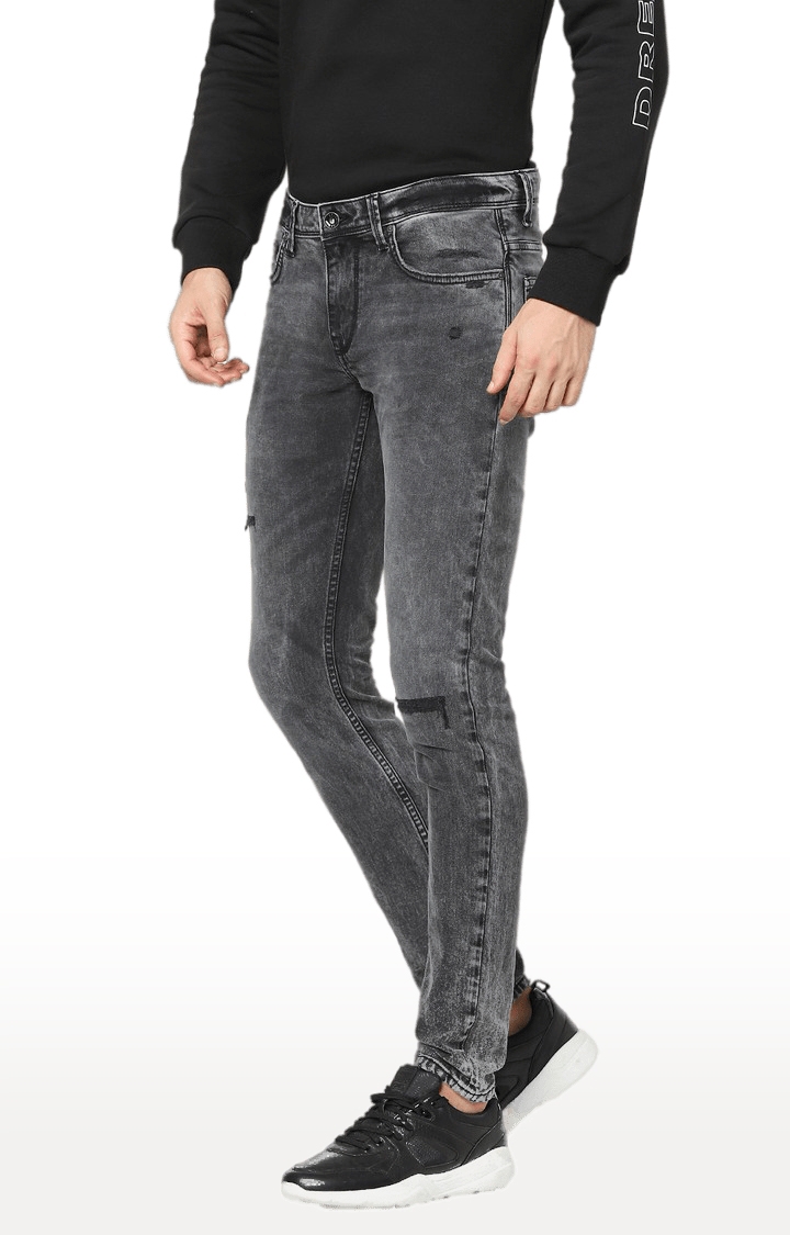 celio | Men's Grey Cotton Ripped Ripped Jeans 2
