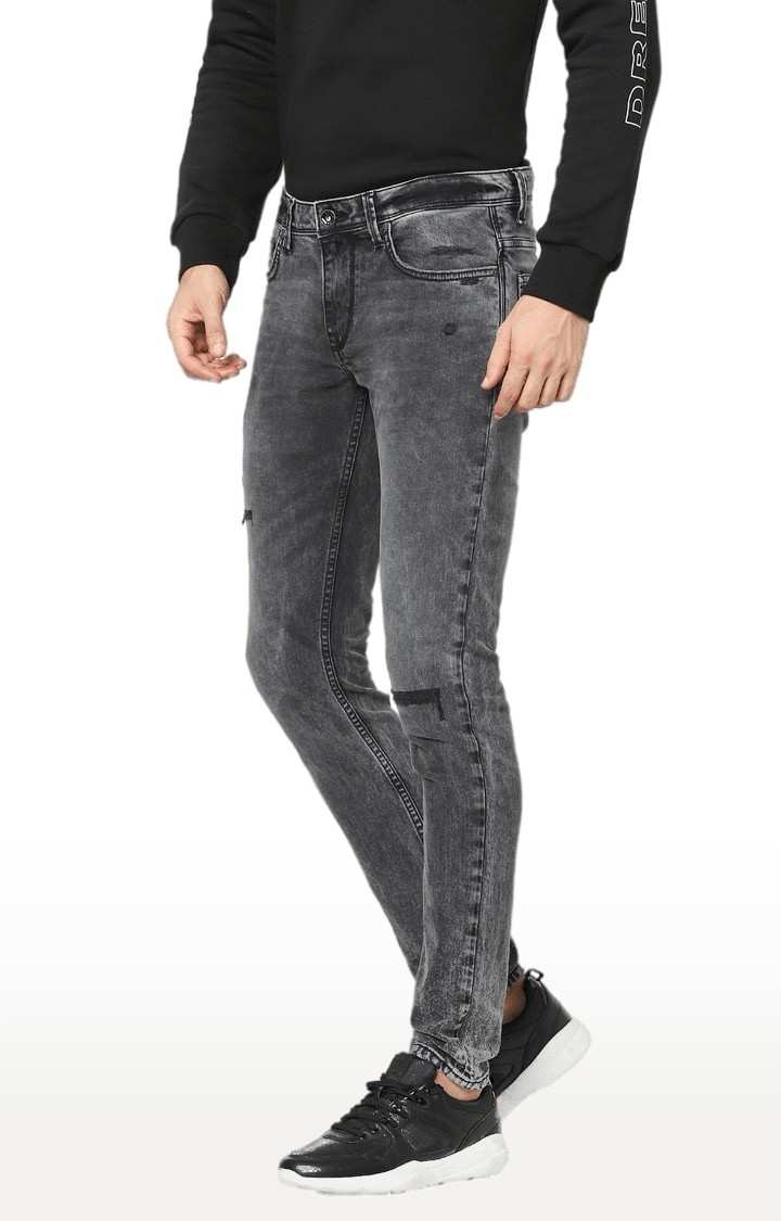 Men's Grey Cotton Ripped Ripped Jeans