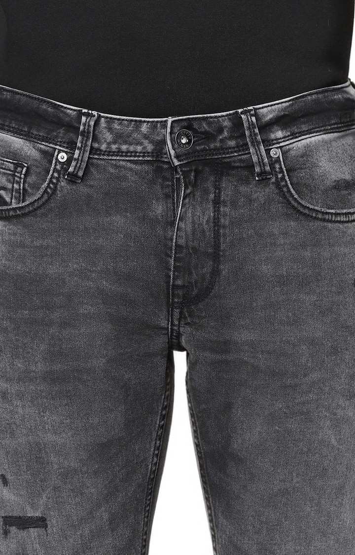Men's Grey Cotton Ripped Ripped Jeans