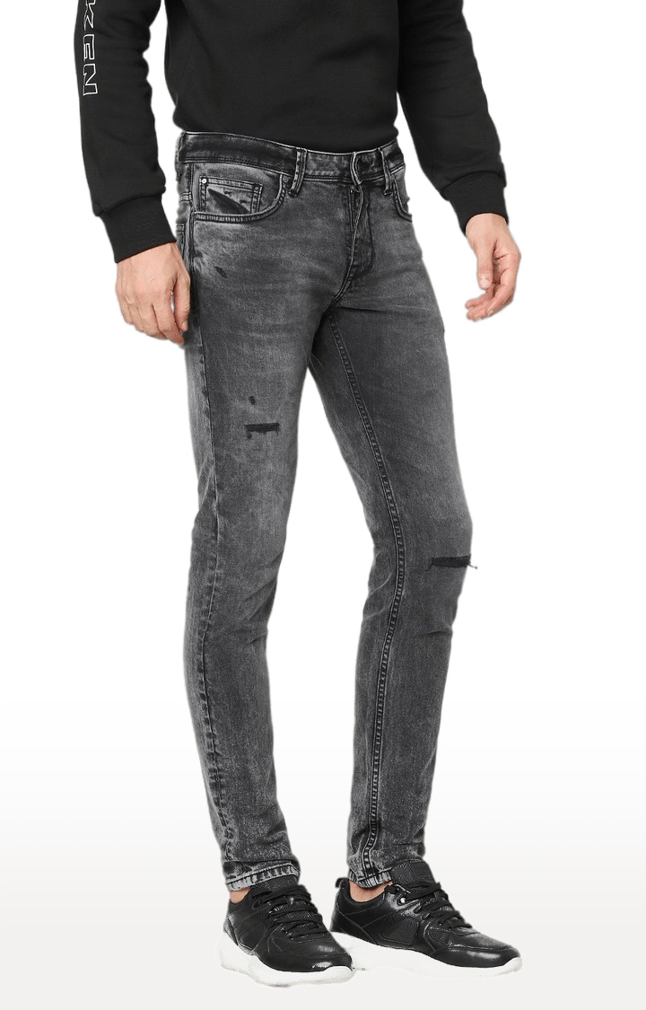 Men's Grey Cotton Ripped Ripped Jeans