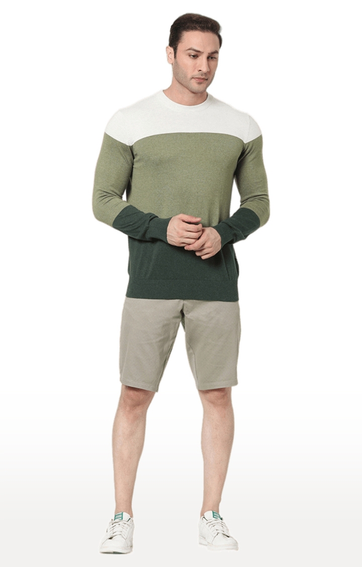 celio | Men's Green Colourblock Sweaters 1