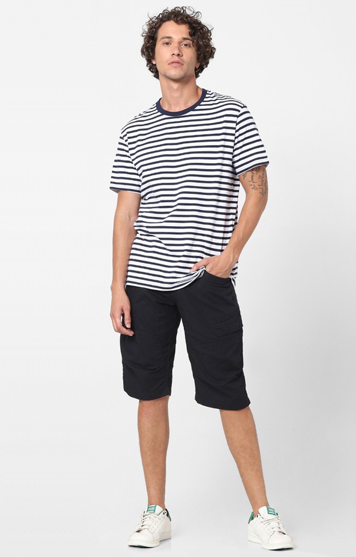celio | Men's White Striped Regular T-Shirts 0