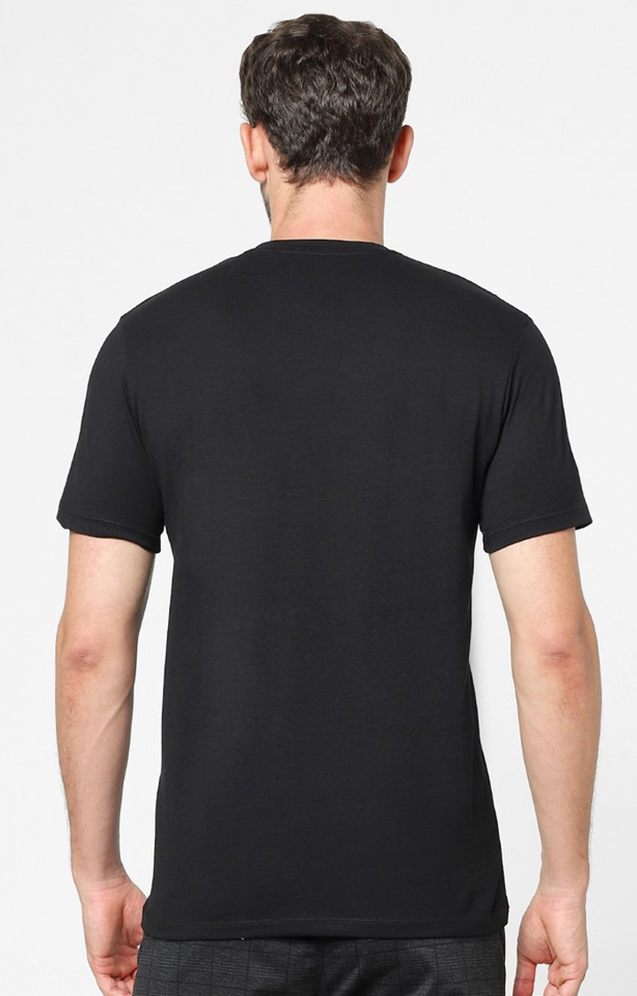 Men's Black Floral Regular T-Shirts
