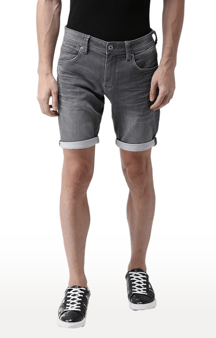 Men's Grey Cotton Blend Solid Shorts
