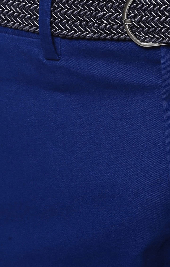Men's Blue Cotton Solid Trousers