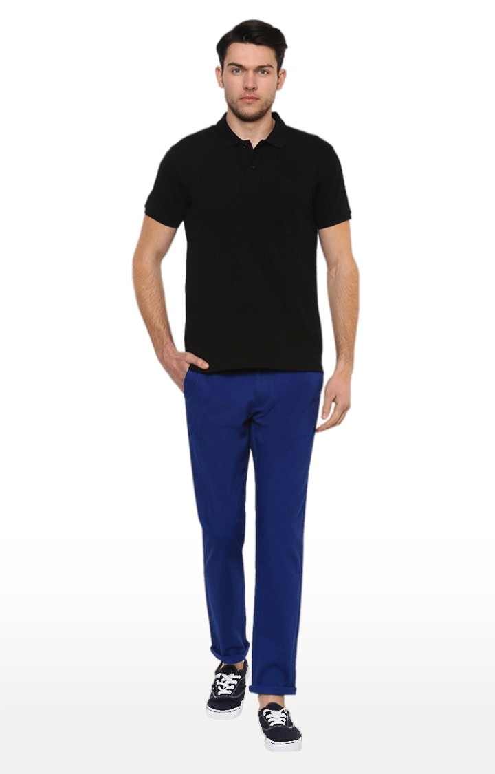 Men's Blue Cotton Solid Trousers