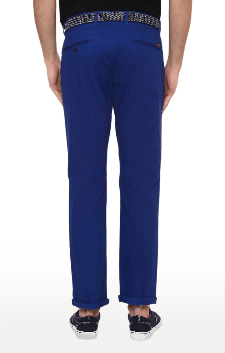 Men's Blue Cotton Solid Trousers