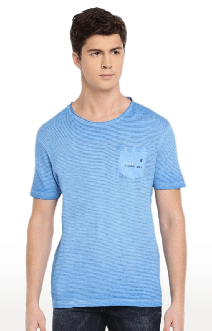 celio | Men's Blue Striped Regular T-Shirts