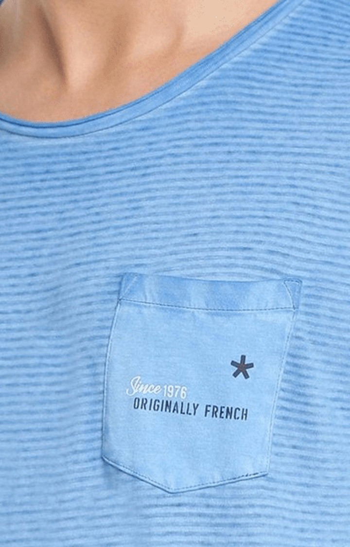Men s Blue Striped Regular T Shirts