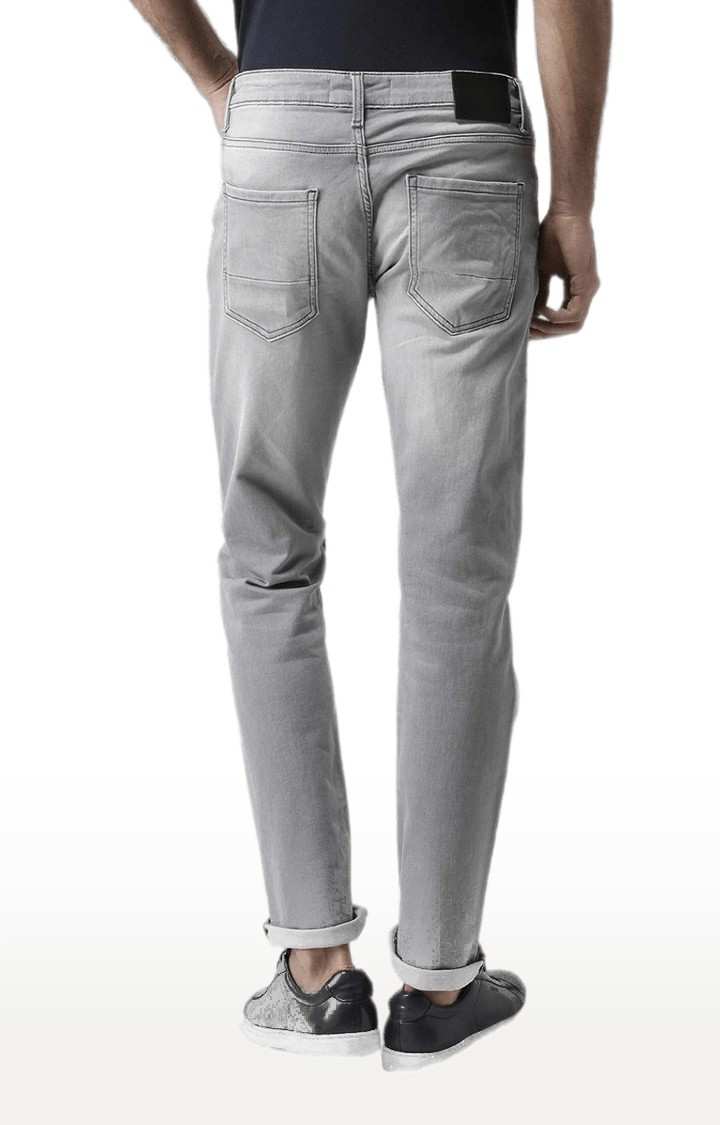 Men's Grey Cotton Blend Ripped Ripped Jeans
