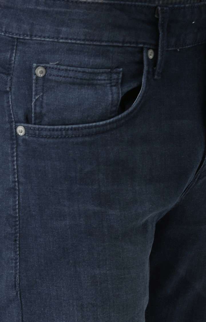 Men's Blue Cotton Blend Solid Slim Jeans