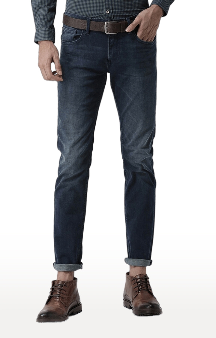 Men's Blue Cotton Blend Solid Slim Jeans