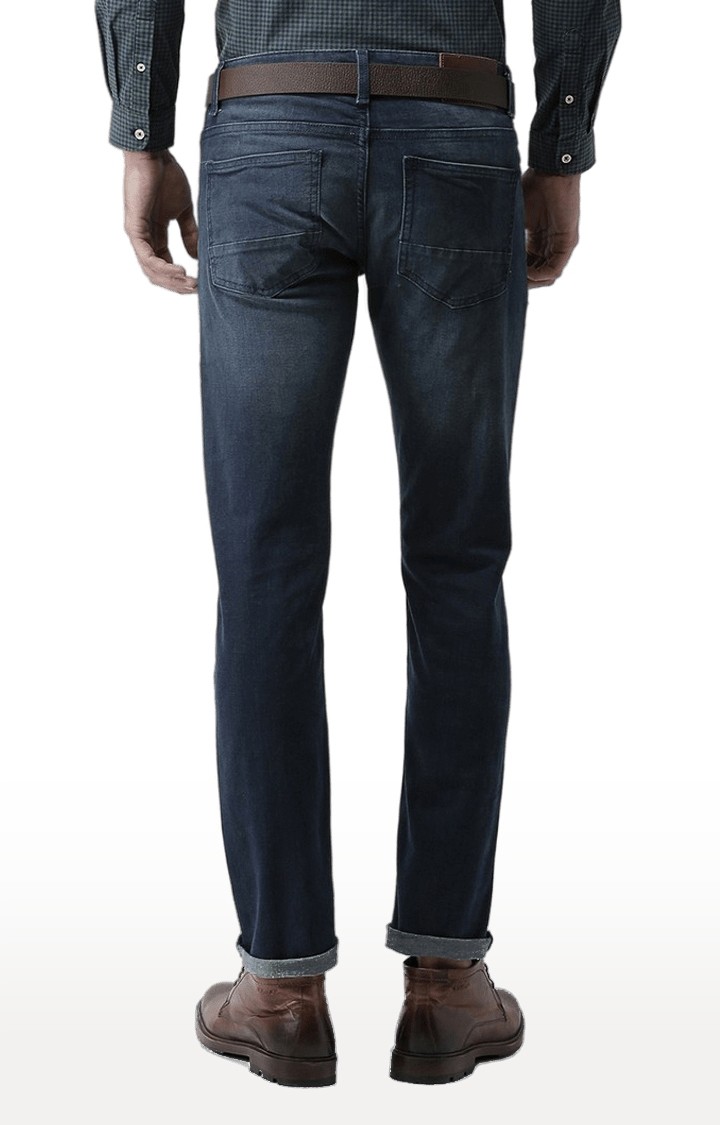 Men's Blue Cotton Blend Solid Slim Jeans
