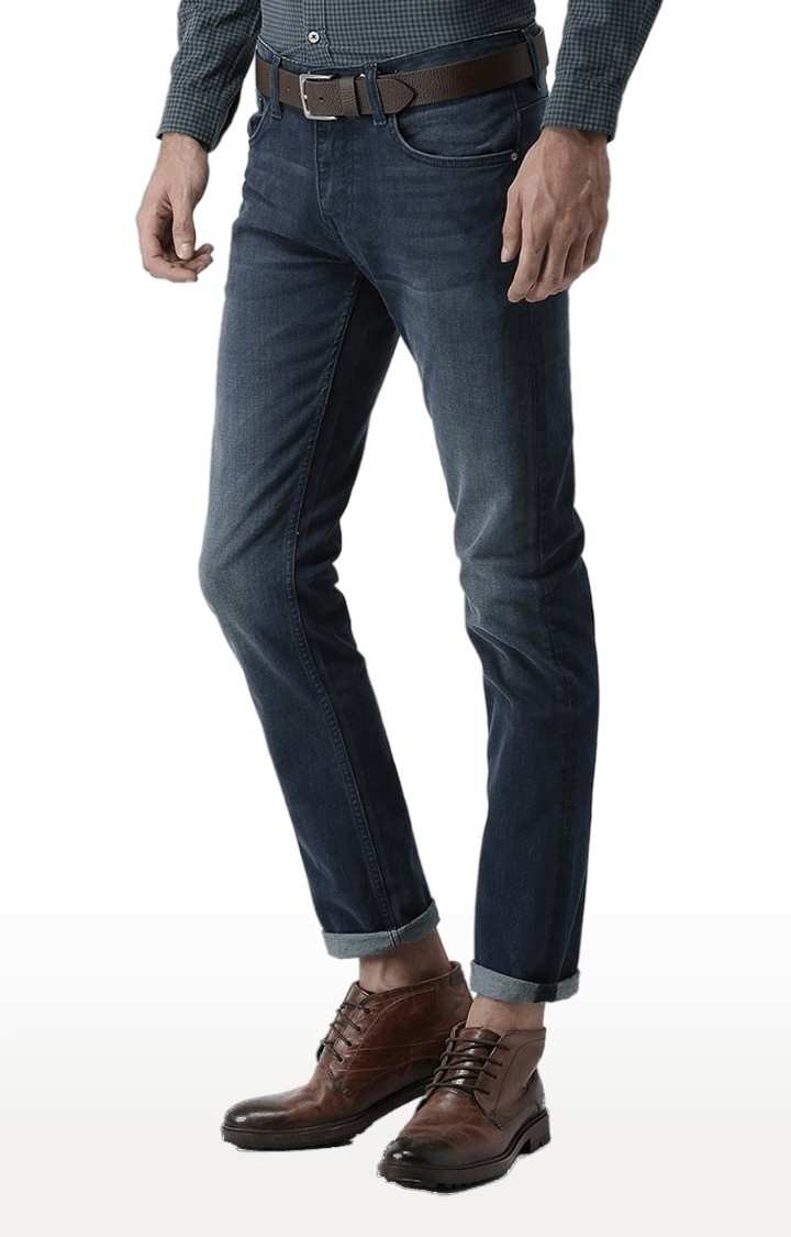 Men's Blue Cotton Blend Solid Slim Jeans