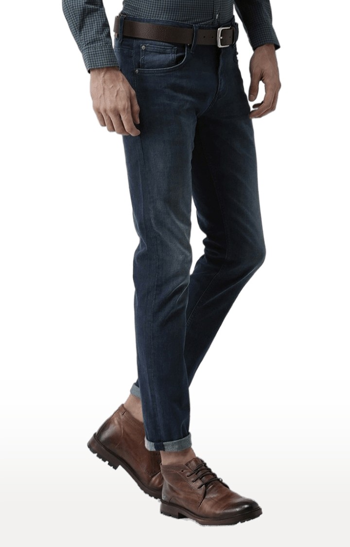 Men's Blue Cotton Blend Solid Slim Jeans