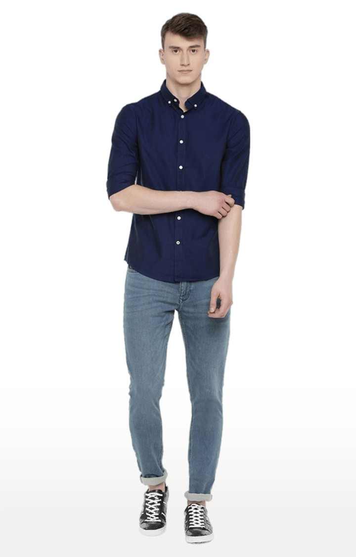 Men's Blue Solid Casual Shirts