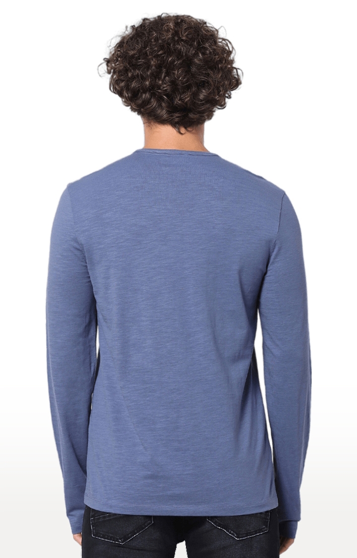celio | Men's Blue Melange Regular T-Shirts 4