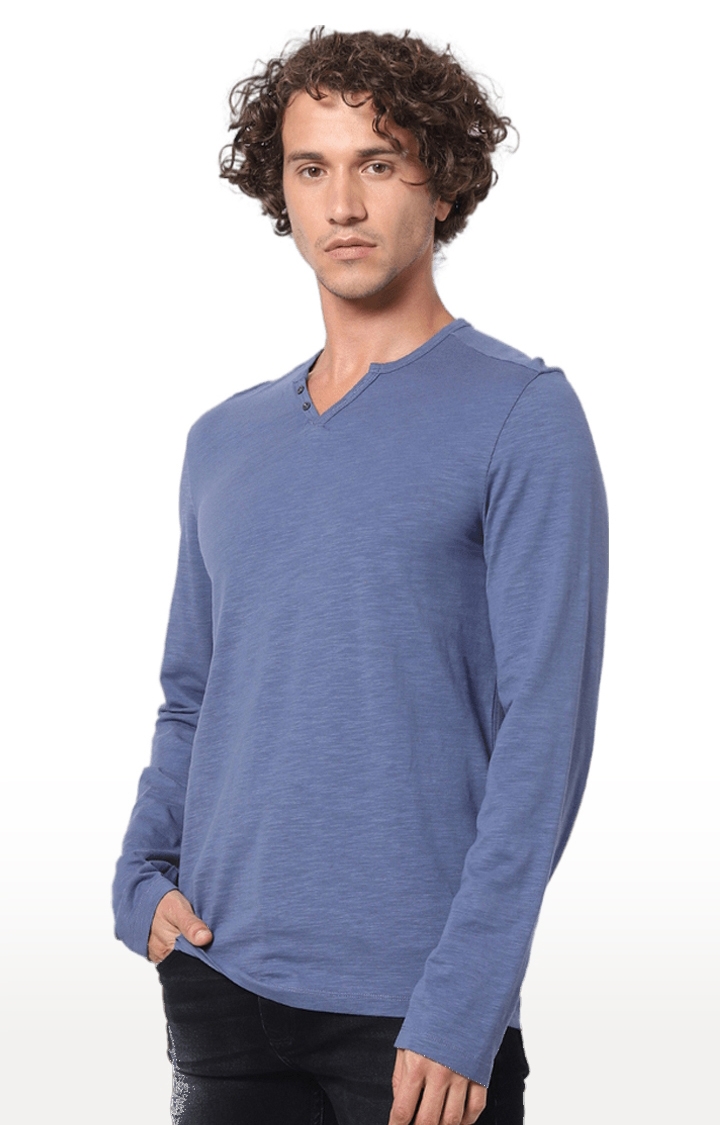 celio | Men's Blue Melange Regular T-Shirts 2