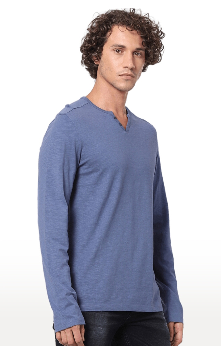 celio | Men's Blue Melange Regular T-Shirts 3