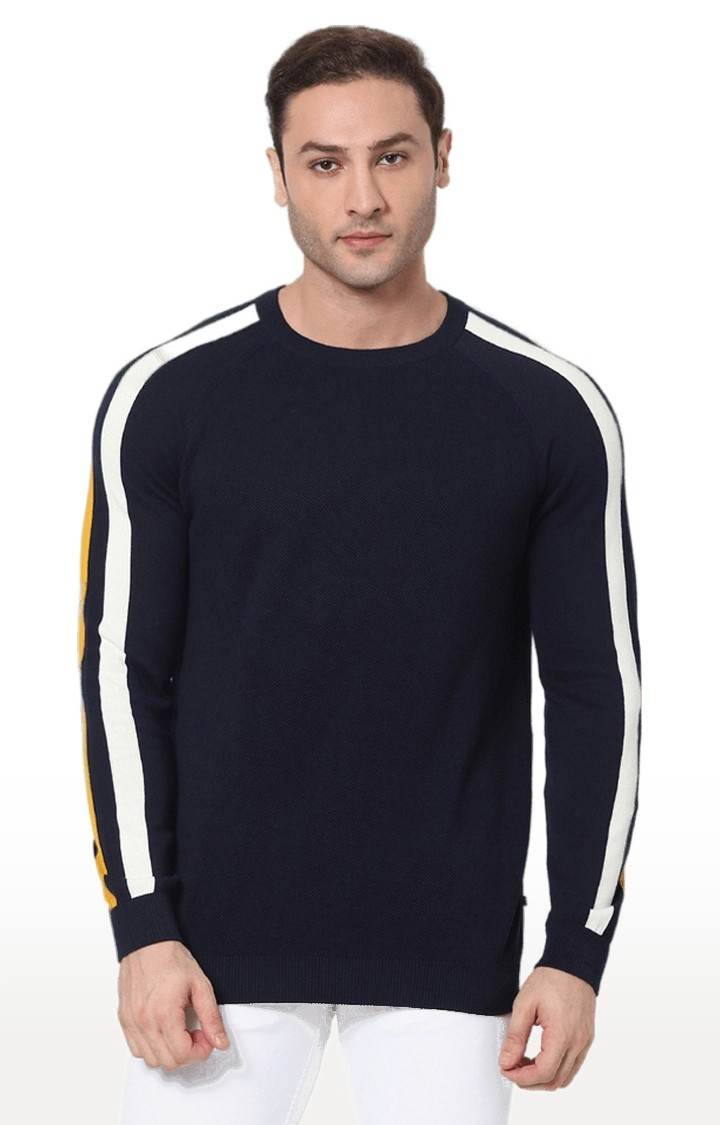 Men's Blue Solid Sweaters