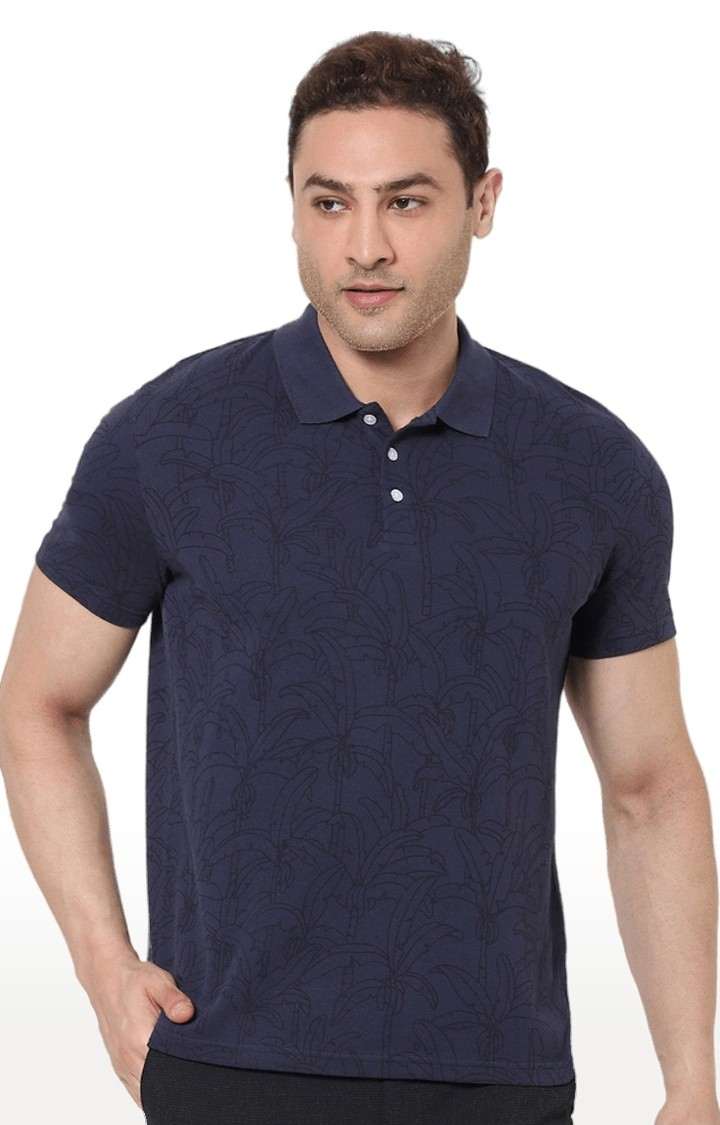 Men's Blue Printed Polos