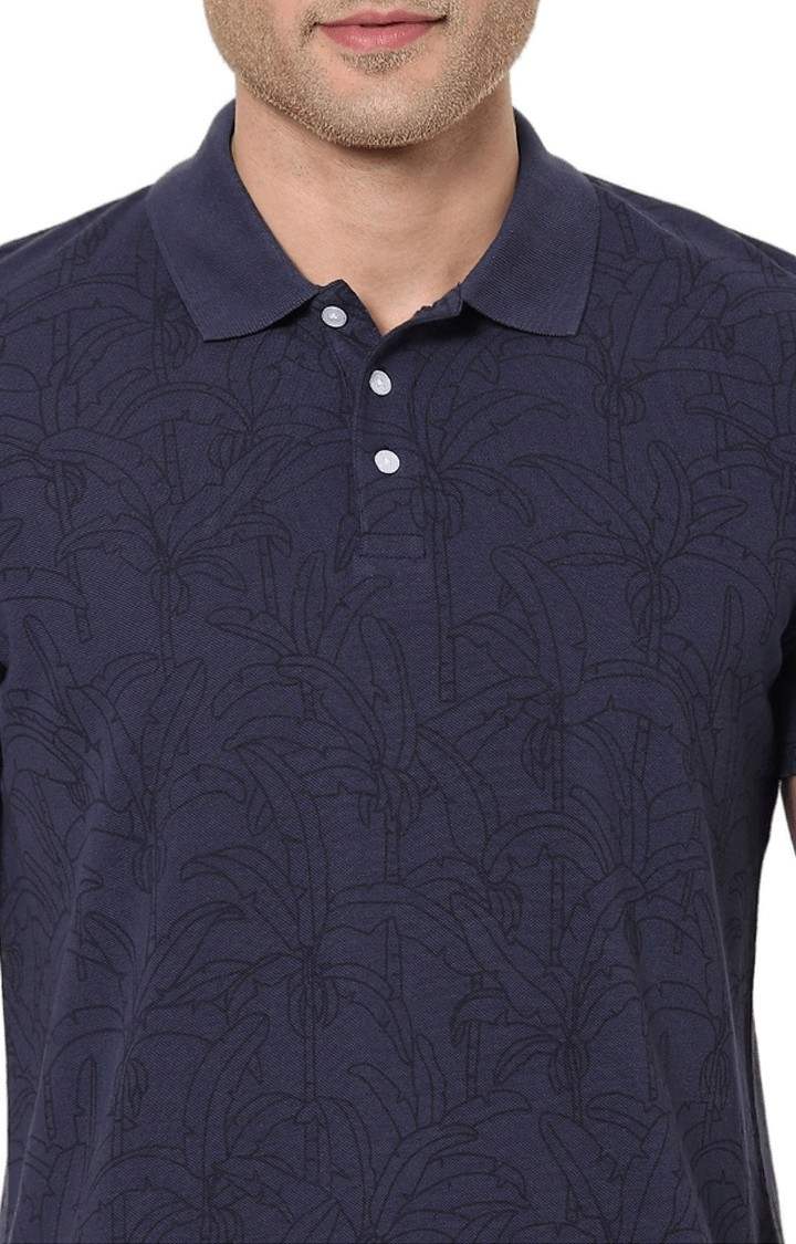 Men's Blue Printed Polos