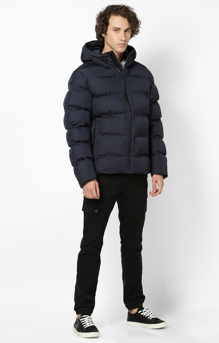 Men's Blue Solid Bomber Jackets