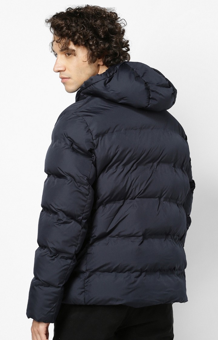 Men's Blue Solid Bomber Jackets