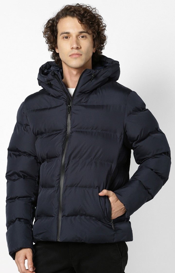 Men's Blue Solid Bomber Jackets