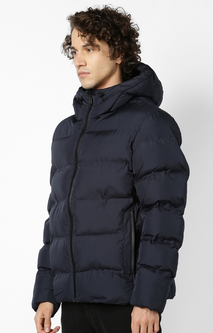 Men's Blue Solid Bomber Jackets