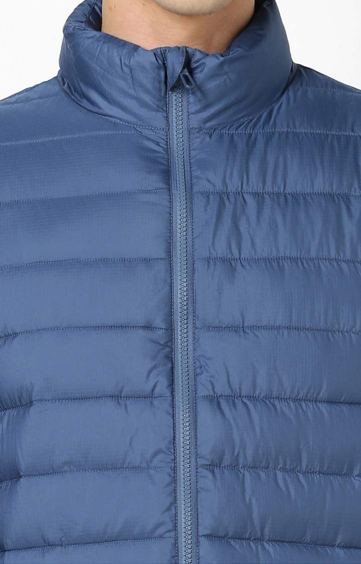 Men's Blue Solid Bomber Jackets