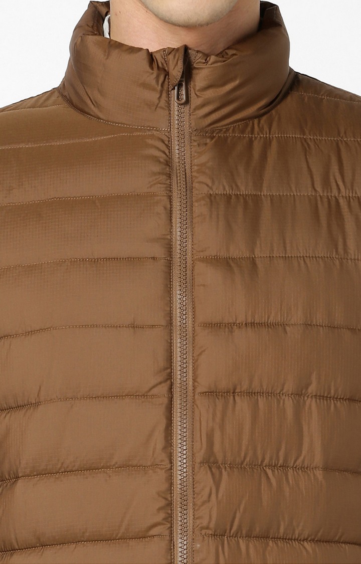 Men's Brown Solid Bomber Jackets